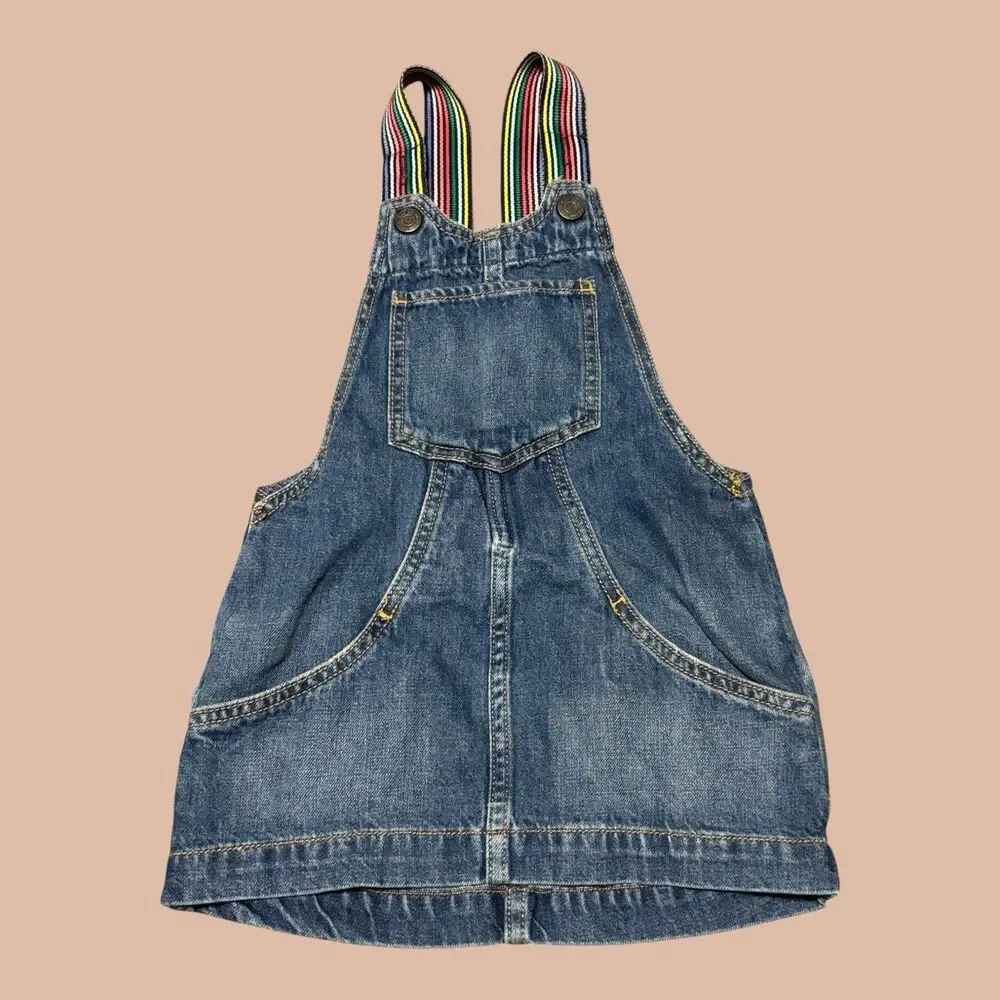 Gap Denim Overall Dress Girls Size XS Blue Rainbow Straps Pockets